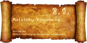 Malitsky Vincencia névjegykártya